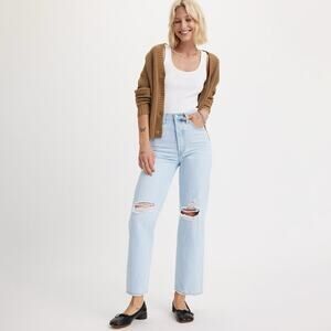 Levi’s Ribcage High Rise Distressed Straight Ankle Blue Jeans Ojai Shore 27